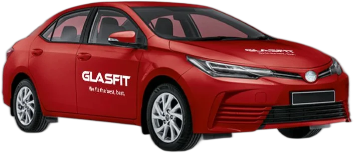 Red Glasfit-branded sedan